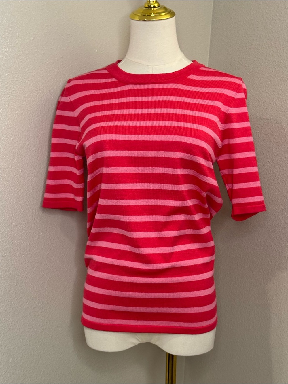 ICHI Azalea Pink Stripe O-Neck Knit Top Short Sleeve Size S NWT Sample